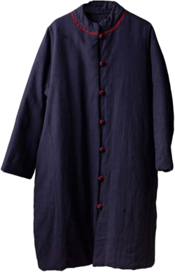 LUZU JUNU Women's Mid Length Parka Jacket Ramie Chinese Contrast Color Buttons Loose Padded Coat One Size Navy Quilted