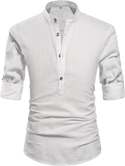 NITAGUT Men Henley Neck Long Sleeve Daily Look Linen Shirts Medium White