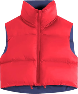 Xeoxarel Women's Crop Puffer Vest with Pockets (XS-XXL) Large Red Navy