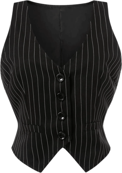 Women Y2K Dressy Denim Waistcoat Vest Sleeveless V Neck Button Down Vintage Fairy Grunge Bustier Cropped Top #4-black Stripe Large