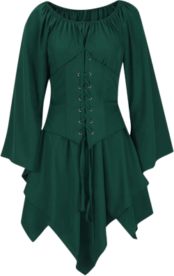 Women Gothic Corset Dress Ladies Butterfly Sleeve Goth Dresses Medieval Costume Retro Clothes Victorian Skirts XX-Large Green