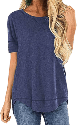 T Shirts for Womens Loose Fit Short Sleeve Casual Tops Cotton Ladies Tshirts Pullover Tees Crew Neck Side Split Tops Medium Short-dark Blue