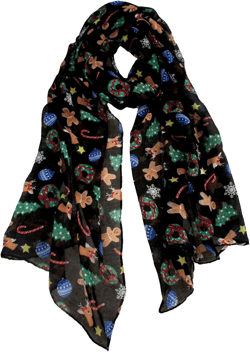 VIVIAN & VINCENT Holiday Gift Packed Soft Lightweight Sheer Fall Winter Christmas Scarf for Women Girls Black Ginger Cookie Tree Reindeer