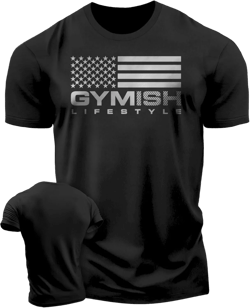 Workout Shirts for Men, Gymish American Flag Gym Shirt, Funny Lifting T-Shirt Medium 4. Gymish Flag Silver on Black