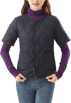 Women's Fleece Lined Puffer Jacket Short Sleeve Snap Button Down Coats with Pocket Warm Diamond Quilted Jacket 5X-Large Black