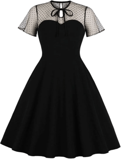 Wellwits Women's Mesh Neck Sweetheart Vintage Cocktail Dress 16-18 Plus Black