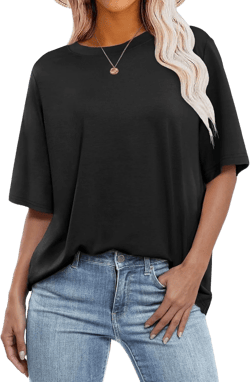 ANRABESS Womens Oversized T Shirts Short Sleeve Crewneck Tops Casual Loose Basic Tee Shirts 2025 Summer Trendy Outfits Black Small