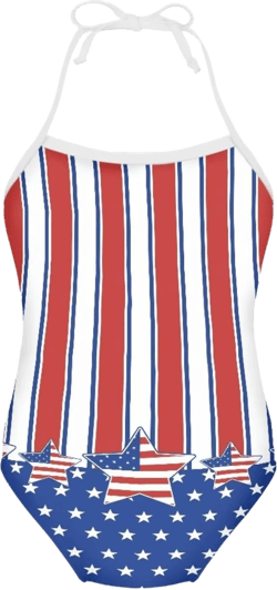 Girls Swimsuit Novelty Printed Backless Shoulder Swimwear Quickly Dry One Piece Swimsuit Sport Set Swimwear for Girls 5-6 Years American Flag Stars