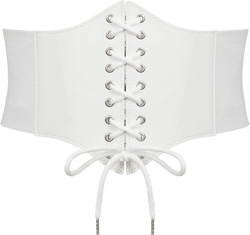SUOSDEY Black Corset Belt for Women, Vintage Lace-up Elastic Waist, Tied Waspie Wide Belt for Halloween Costume 12-white L: Waist Size 36''-40''