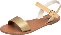 Trary Women's Dressy Summer Leather Flat Ankle Strap Gladiator Open Toe One Band Two Tone Adjustable Metal Buckle Comfortable Wedding Sandals