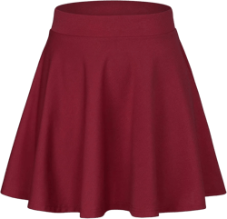 Century Star Women's Stretchy Flared Pleated Skater Skirt Tennis School Uniforms A Line Mini Short Skirt Small Wine Red