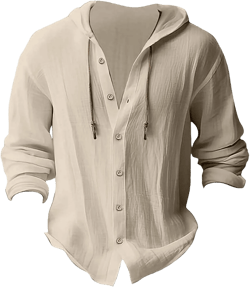 Ymosrh Men's Fashion Long Sleeve Hooded Shirts Solid Color Button Down Casual Shirt Jacket Hoodie, M-3XL Beige 3X-Large