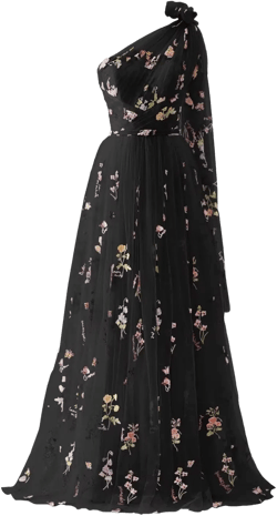 Flower Embroidery Prom Dresses One Shoulder Long Tulle for Women Spaghetti Straps Formal Floral Evening Party Gowns 2024 Black 22 Plus