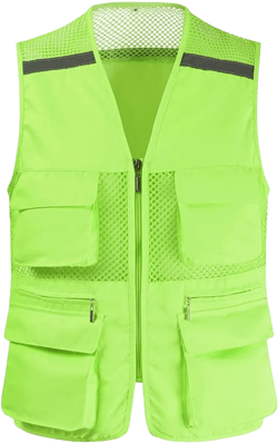 Mesh Quick-Drying Vests Male with Many Pockets Mens Breathable Multi-Pocket Fishing Vest Work Sleeveless Jacket Large Fluo Green
