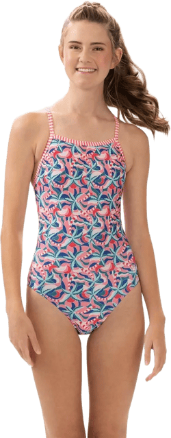 Dolfin Uglies Women's One Piece Swimsuit - Athletic V-Back Training Swimsuit (Pink Blue, 22)