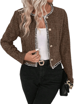 Plaid Blazers Jacket for Women Brown Camel Checkered Herringbone Houndstooth Tweed Cropped Blazers for Women Fall Winter Blazer 2023 Business Casual Womens Blazer Suit Jackets Coat Brown 0L