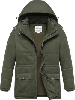 Chrisuno Men's Big and Tall Winter Coat Insulated Military Parka Jacket Waterproof Fleece Lined Thickened Detachable Hood 3X Army Green