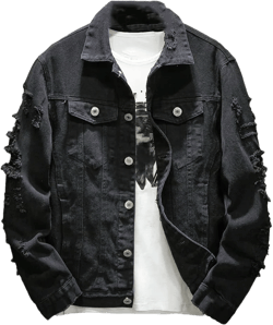 Wjnvfioo Men's Fashion Jeans Jacket Solid Spring Autumn Cotton Denim Jacket Ripped Hole Jean Coats Medium Black