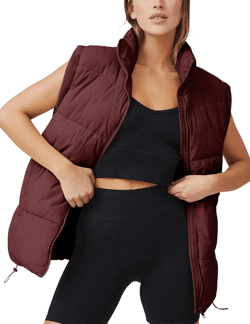 Huaqiao Women's Quilted Puffer Vest Stand Collar Sleeveless Coat Zipper Winter Gilet Jacket Small Brown