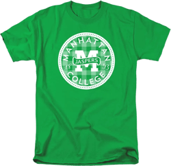 LOGOVISION Official Collegiate Distressed Plaid Badge Short Sleeve Unisex for Men & Women Cotton T Shirt Collection 3 Large Manhattan College