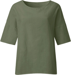 Plus Size Tops for Women 3/4 Length Sleeve Cotton Linen Shirts Casual Loose Fit Round Neck Side Split Blouses Linen Shirts#01-army Green XX-Large