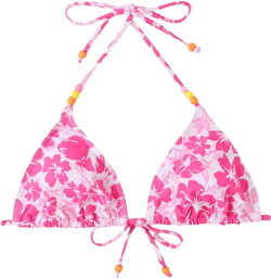 Verdusa Women's Floral Print Halter Bikini Top String Triangle Bra Swimsuit Tops Medium Pink