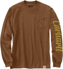 Carhartt Men's Big and Tall Relaxed Fit Heavyweight Pocket 'C' Graphic Long Sleeve T-Shirt, Oiled Walnut Heather - Mens Adult X-Large (XL) (XLT) Tall