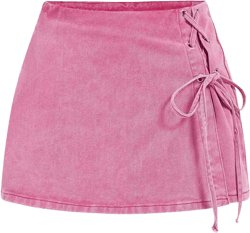 Floerns Women's High Waist Denim Skorts Grommet Eyelet Lace Up Mini Skirt Shorts 31 Pink