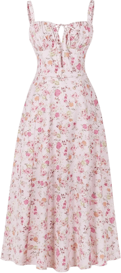 Women Floral Corset Dress Summer Dress 2024 Boho Flowy Slit Lace Up Midi Dresses Going Out A Line Casual Sundress X-Large Pink Purple