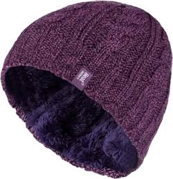 HEAT HOLDERS - Women's Thermal Fleece Cable Knit Winter Hat 3.4 Tog - One Size One Size Purple