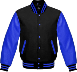 Varsity Jacket Baseball Letterman Bomber School Collage Premium Wool & Royal Blue Genuine leather sleeves XX-Large Black