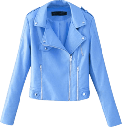 Faux Leather Jacket for Women Fashion Lapel Collar Motorcycle Zip Up Long Sleeve Short Coat Casual Solid Jacket Small Blue
