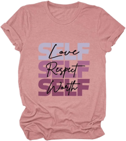 FORHVIPS Women's Love Self Positive Inspirational T-Shirt Funny Letter Graphic Tees Empowerment Confidence Shirts Small Pink