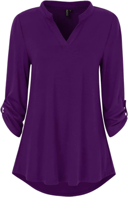 Zattcas Womens Floral Printed Tunic Shirts 3/4 Roll Sleeve Notch Neck Tunic Top Small Solid New Plum