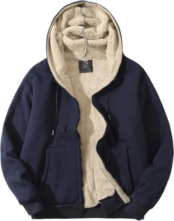 PEHMEA Men's Warm Thicken Fleece Hoodie Sherpa Lined Full-Zip Sweatshirt Jacket X-Small Navy
