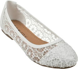 CLOVERLAY Women's Ballet Shoe Floral Breathable Crochet Lace Ballet Flats 11 White