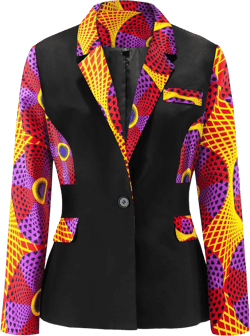 SHENBOLEN Women African Print Coat Notched Lapel Pocket Blazer Jacket E Large
