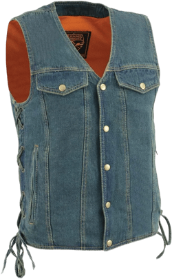 Milwaukee Leather DM1360 Men's Classic Blue Denim Motorcycle Biker Riders Vest w/Adjustable Side Laces Large