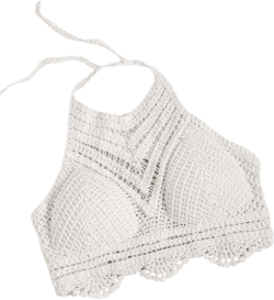 MakeMeChic Women's Solid Tie Back Crochet Halter Bikini Top Summer Beach Knit Bralette Crop Tops
