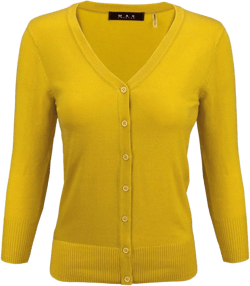 YEMAK Women's Knit Cardigan Sweater – 3/4 Sleeve V-Neck Basic Classic Casual Button Down Soft Lightweight Top (S-3XL) Medium Honey
