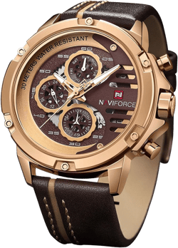 NAVIFORCE Sport Military Watches for Men Waterproof Watch Analog Quartz Leather Band Date Calendar Clock Wristwatch rose gold+coffee+brown