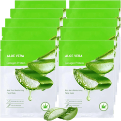Aloe Vera Soothing Face Mask Hydrating,Moisturizing Long Lasting Facial Sheet Mask for All Skin Types,Soft Aloe Face Masks for Dry Skin,Pack of 10 C