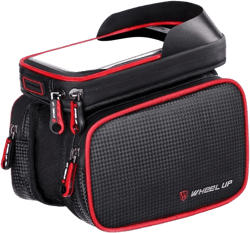 Bike Frame Bag, Bicycle Phone Mount, Waterproof Cycling Front Top Tube Pouch Pannier Bike Phone Holder Stand Cycle Crossbar Storage Bags for iPhone 14 13 12 11 Pro Max X Samsung Smartphone up to 6.7'' Black & Red