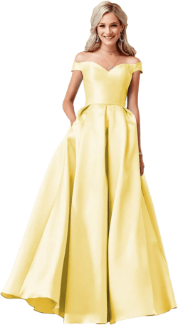 Clothfun Women's Off Shoulder Prom Dresses Evening Gowns Satin A-Line With Pockets 20W Yellow