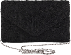 TOPCHANCES Womens Evening Clutch Ladies Floral Lace Envelope Handbags Wedding Bridal Purse Bag (Black)