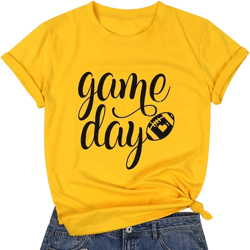 Game Day T Shirts Women Football Graphic Tee Funny Cute Competition Tshirt Casual Short Sleeve Tee Tops XX-Large Yellow