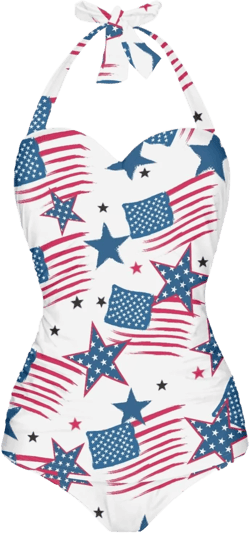 UNICEU Womens Plus Size One Piece Halter Bikini Set Summer Beachwear High Cut Bikini Bathing Suits Small American Star Stripes Flag