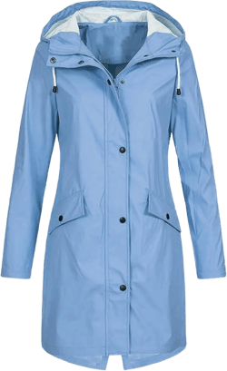 Rain Coat for Women Waterproof Windproof Rain Jacket Casual Lightweight Hooded Raincoat Drawstring Windbreaker, Black Medium 01 Blue