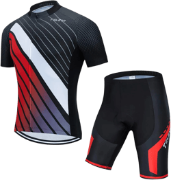 PSPORT Men's Cycling Jersey Shorts Sets Bike Clothing Suit Short Sleeve Road Bicycle Biking Clothes Black Cyclist Uniform A35 Medium