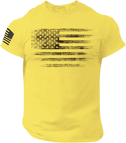 FONMA 4th of July Shirts 2025 Men Fun Graphic Tee American Flag Shirts Patriotic Short Sleeve Pullover Summer Workout Top Large 02-yellow